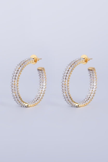 Gold Finish Faux Diamonds Hoop Earrings