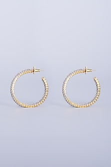 Gold Finish Faux Diamonds Hoop Earrings