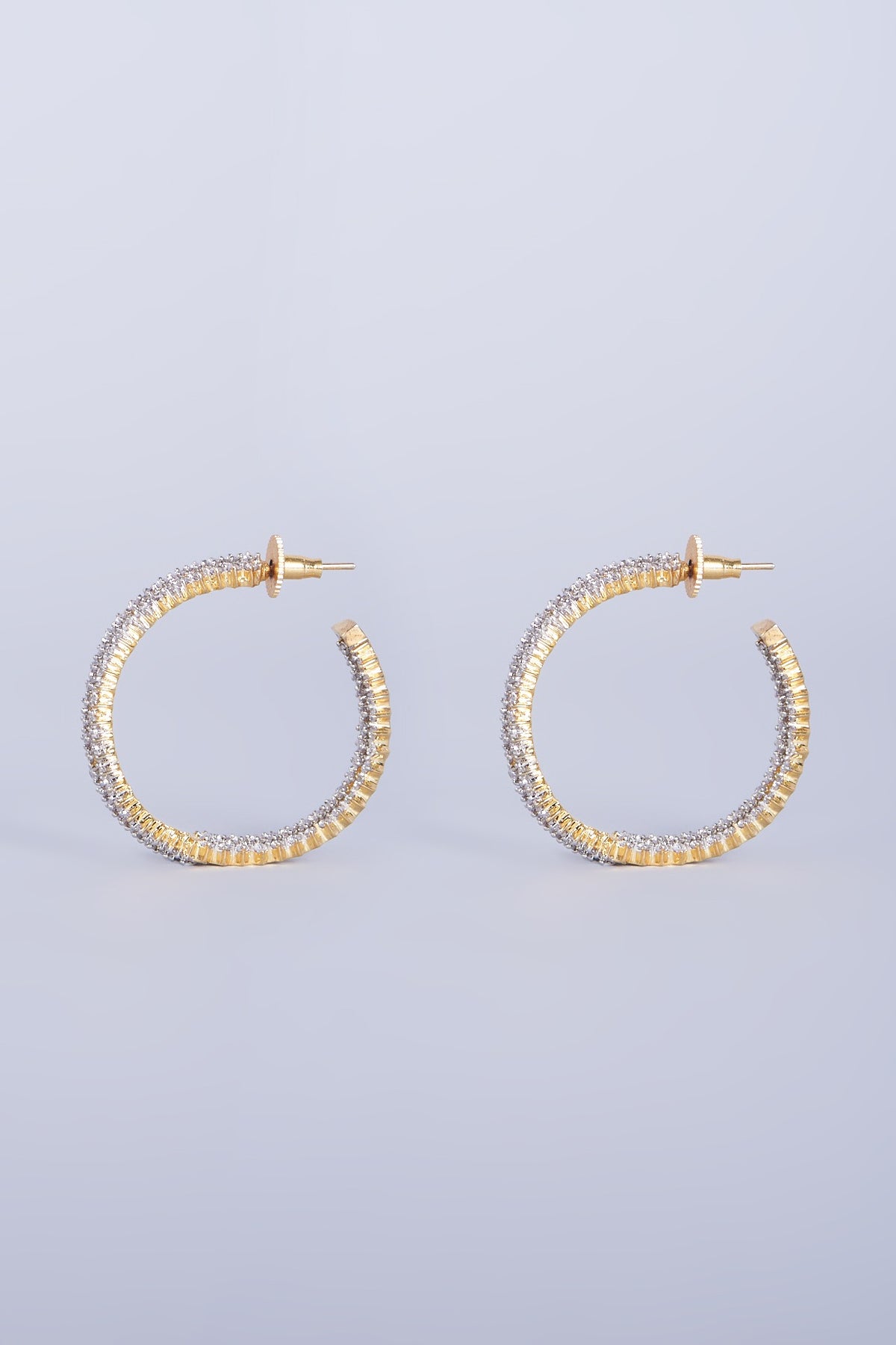 Gold Finish Faux Diamonds Hoop Earrings