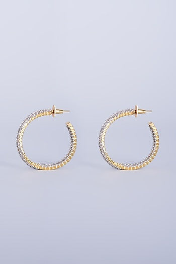 Gold Finish Faux Diamonds Hoop Earrings