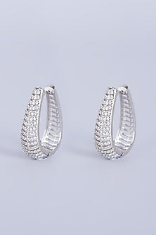 White Finish Zircons & Faux Diamonds Hoop Earrings