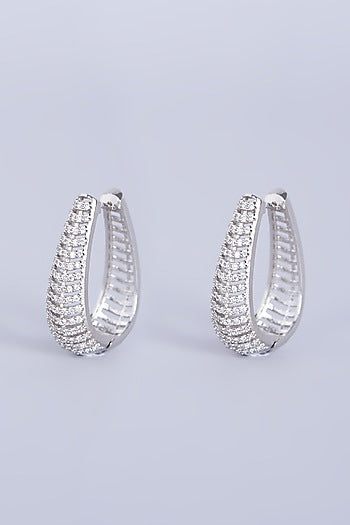 White Finish Zircons & Faux Diamonds Hoop Earrings