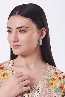 White Finish Zircons & Faux Diamonds Hoop Earrings