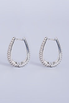White Finish Zircons & Faux Diamonds Hoop Earrings