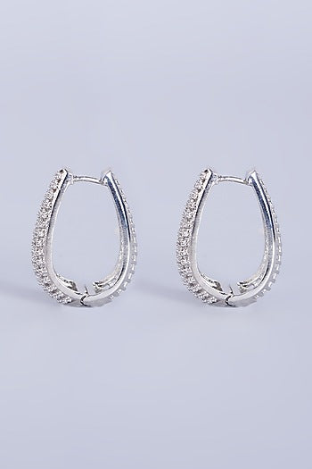 White Finish Zircons & Faux Diamonds Hoop Earrings