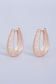 Rose Gold Finish Faux Diamonds Hoop Earrings