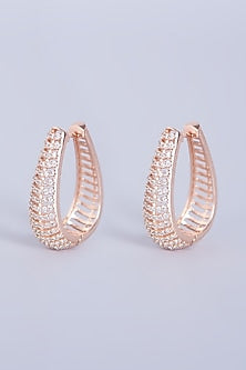Rose Gold Finish Faux Diamonds Hoop Earrings