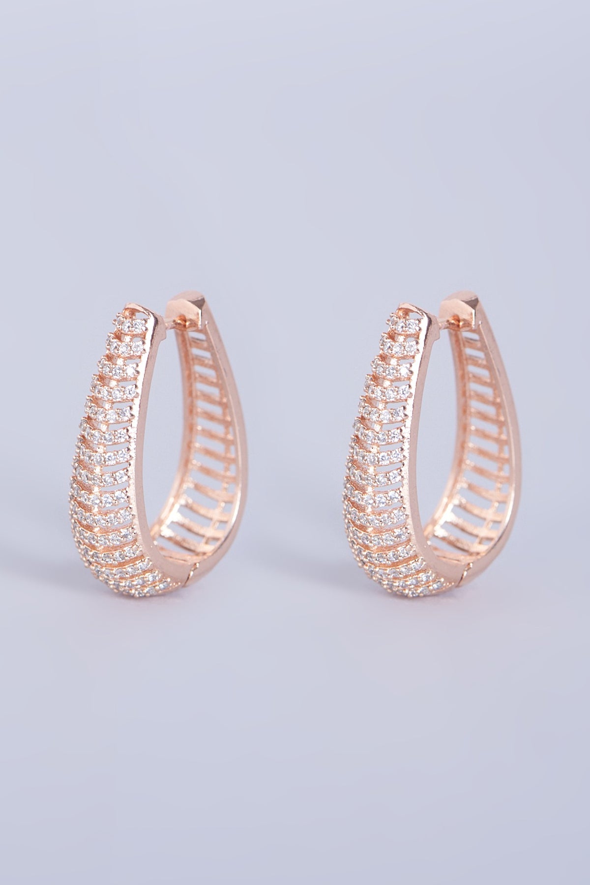 Rose Gold Finish Faux Diamonds Hoop Earrings