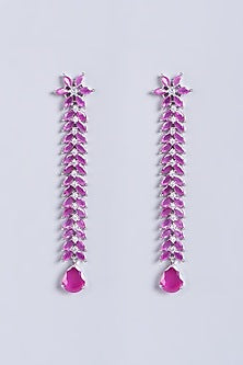 White Finish Red Faux Diamonds Dangler Earrings