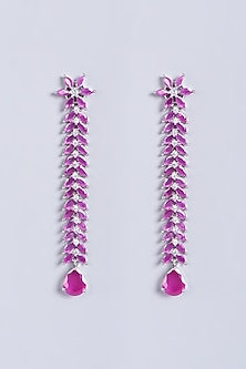 White Finish Red Faux Diamonds Dangler Earrings