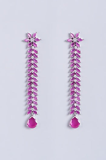White Finish Red Faux Diamonds Dangler Earrings