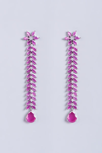 White Finish Red Faux Diamonds Dangler Earrings