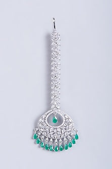 White Finish Faux Diamonds Maang Tikka