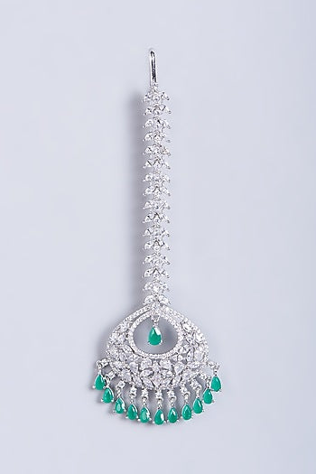 White Finish Faux Diamonds Maang Tikka