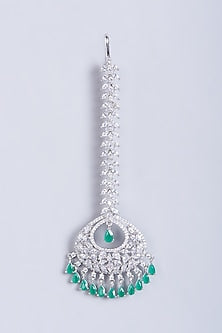 White Finish Faux Diamonds Maang Tikka