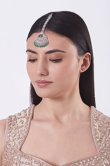 White Finish Faux Diamonds Maang Tikka