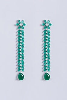 White Finish Green Faux Diamonds Dangler Earrings