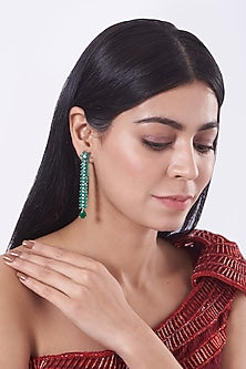 White Finish Green Faux Diamonds Dangler Earrings