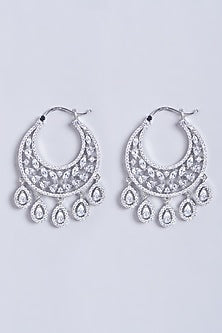White Finish Faux Diamonds Chandbali Earrings