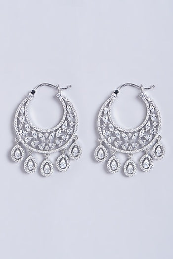 White Finish Faux Diamonds Chandbali Earrings