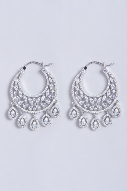 White Finish Faux Diamonds Chandbali Earrings