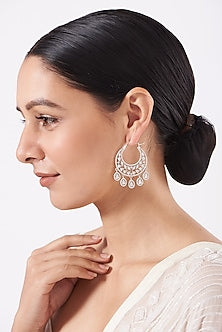 White Finish Faux Diamonds Chandbali Earrings