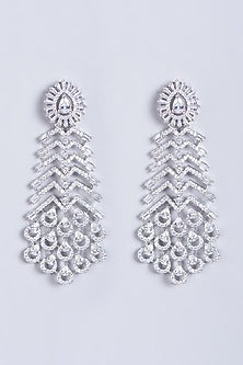 White Finish Faux Diamonds Dangler Earrings