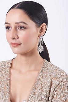 White Finish Faux Diamonds Dangler Earrings