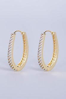 Gold Finish Zircons & Faux Diamonds Hoop Earrings