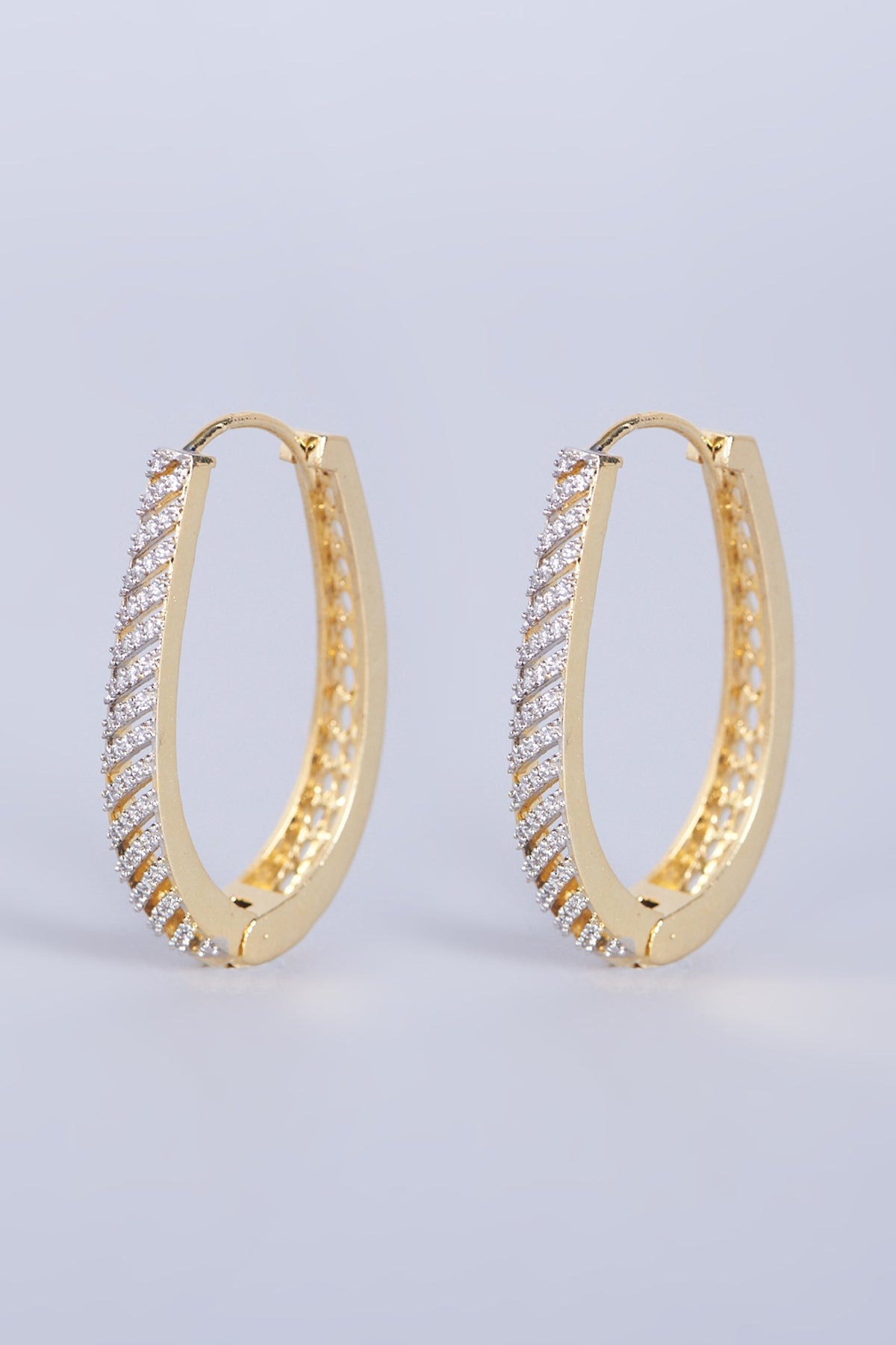 Gold Finish Zircons & Faux Diamonds Hoop Earrings
