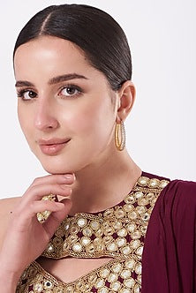 Gold Finish Zircons & Faux Diamonds Hoop Earrings
