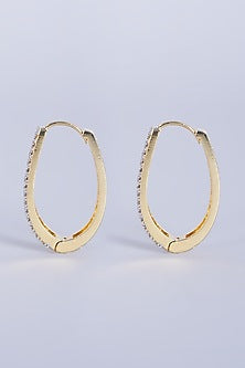 Gold Finish Zircons & Faux Diamonds Hoop Earrings