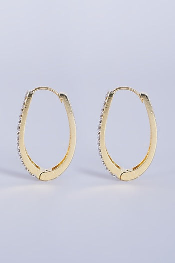 Gold Finish Zircons & Faux Diamonds Hoop Earrings