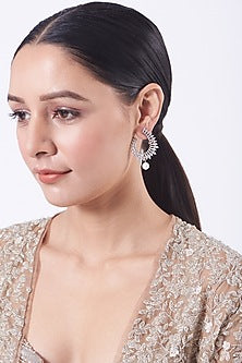 White Finish Faux Diamonds & Zircons Earrings