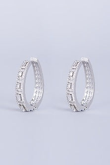 White Finish Faux Diamonds & Zircons Hoop Earrings