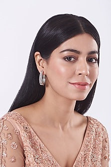 White Finish Faux Diamonds & Zircons Hoop Earrings