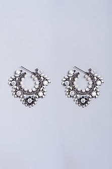 Black Rhodium Finish Faux Diamonds Hoop Earrings