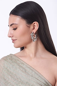 Black Rhodium Finish Faux Diamonds Hoop Earrings