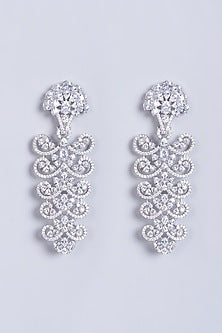 White Finish Zircons Long Dangler Earrings