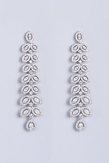 White Finish Faux Diamond Long Dangler Earrings