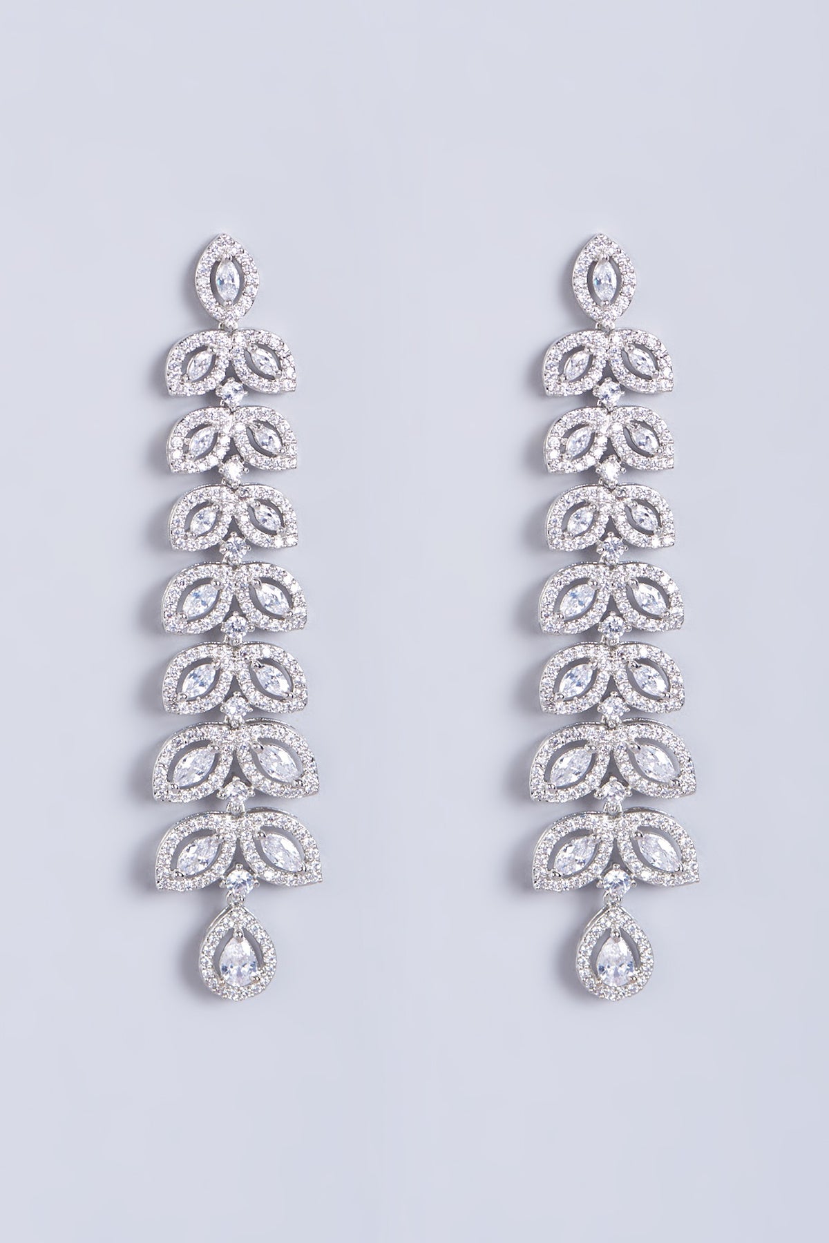 White Finish Faux Diamond Long Dangler Earrings