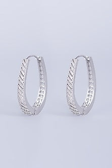 White Finish Faux Diamond Hoop Earrings