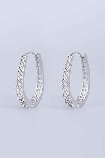White Finish Faux Diamond Hoop Earrings