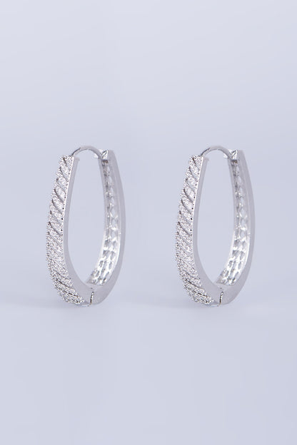 White Finish Faux Diamond Hoop Earrings
