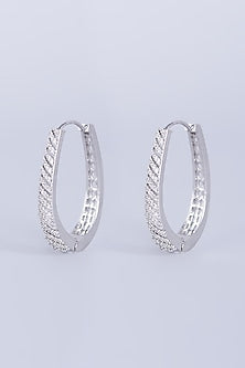 White Finish Faux Diamond Hoop Earrings