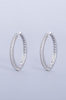 White Finish Faux Diamonds Hoop Earring In Mixed Metal