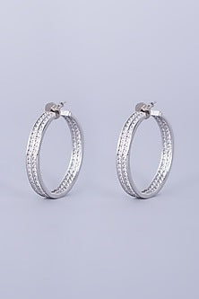 White Finish White Faux Diamonds Hoop Earring