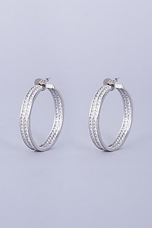 White Finish White Faux Diamonds Hoop Earring