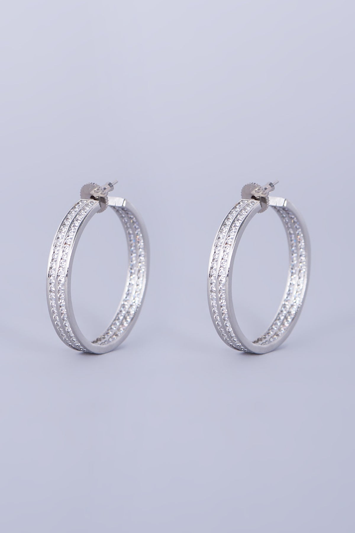 White Finish White Faux Diamonds Hoop Earring
