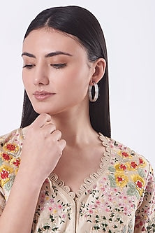 White Finish White Faux Diamonds Hoop Earring